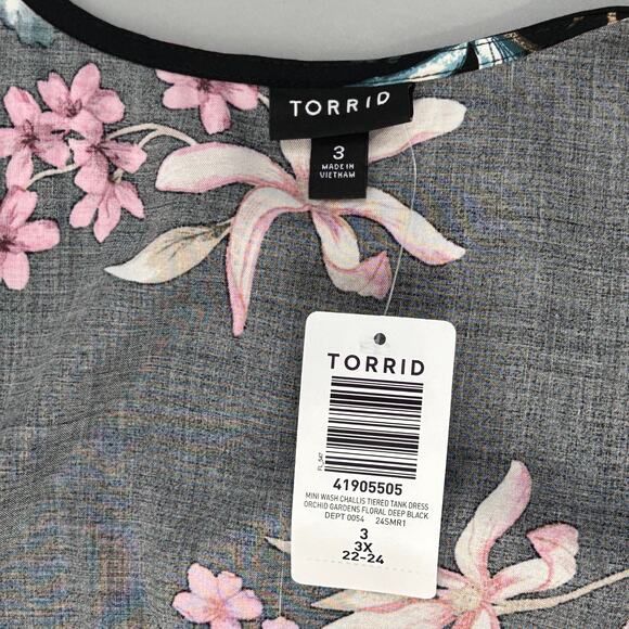 Torrid Mini Challis Tiered Tank Dress Orchid Gardens Floral Deep Black - Picture 7 of 8